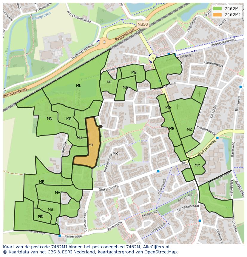 Afbeelding van het postcodegebied 7462 MJ op de kaart.