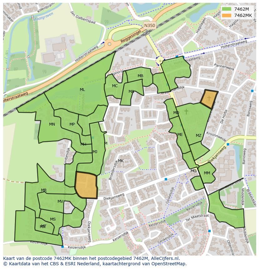 Afbeelding van het postcodegebied 7462 MK op de kaart.