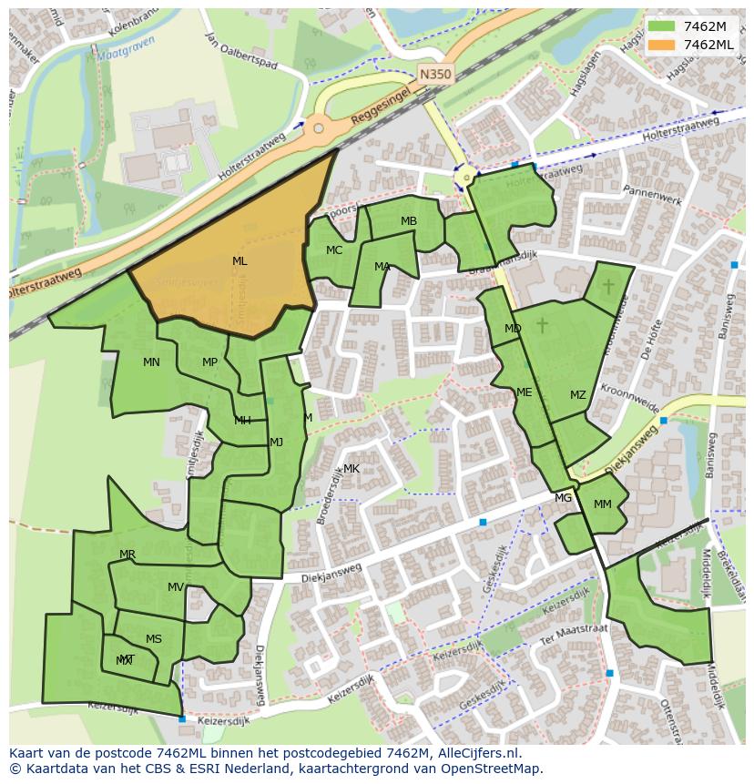 Afbeelding van het postcodegebied 7462 ML op de kaart.