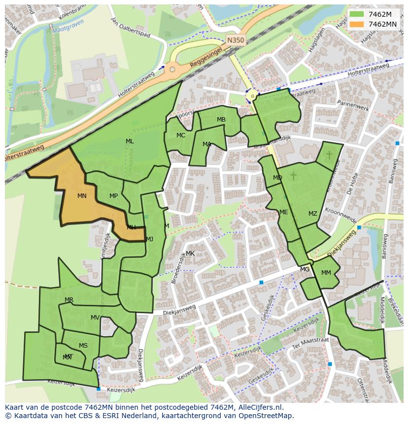 Afbeelding van het postcodegebied 7462 MN op de kaart.