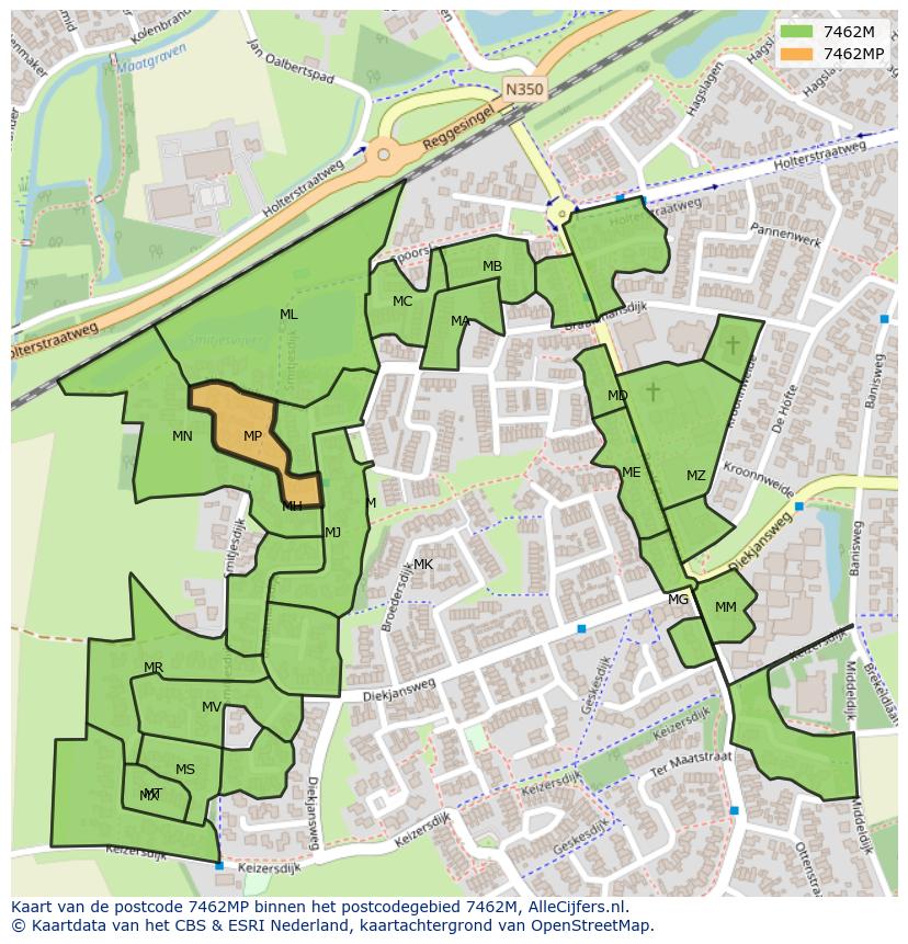 Afbeelding van het postcodegebied 7462 MP op de kaart.