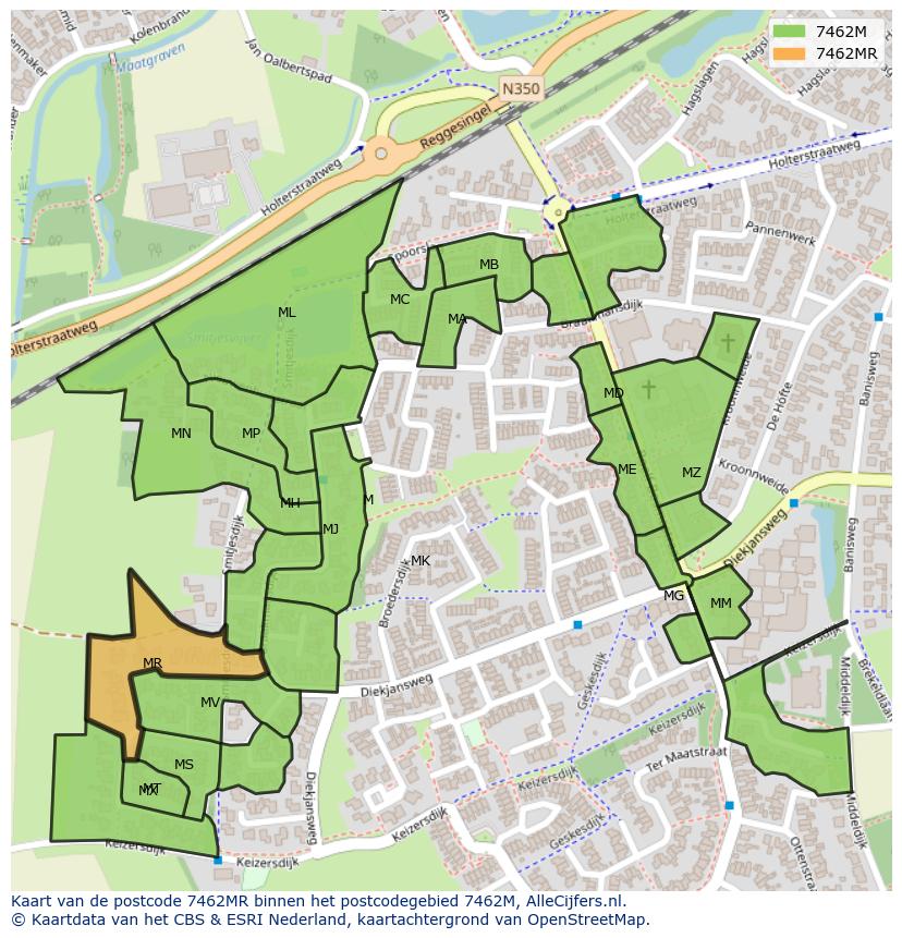 Afbeelding van het postcodegebied 7462 MR op de kaart.
