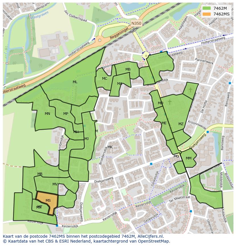 Afbeelding van het postcodegebied 7462 MS op de kaart.