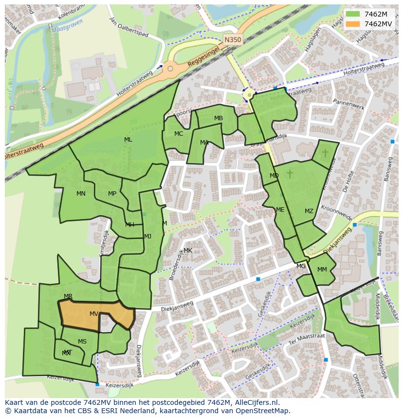 Afbeelding van het postcodegebied 7462 MV op de kaart.