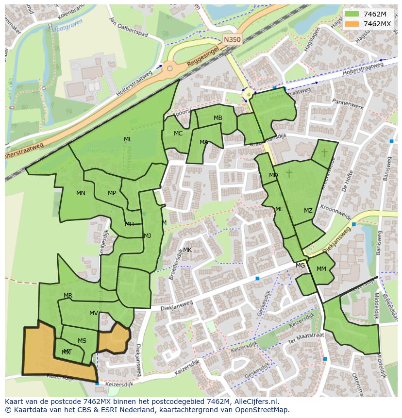 Afbeelding van het postcodegebied 7462 MX op de kaart.
