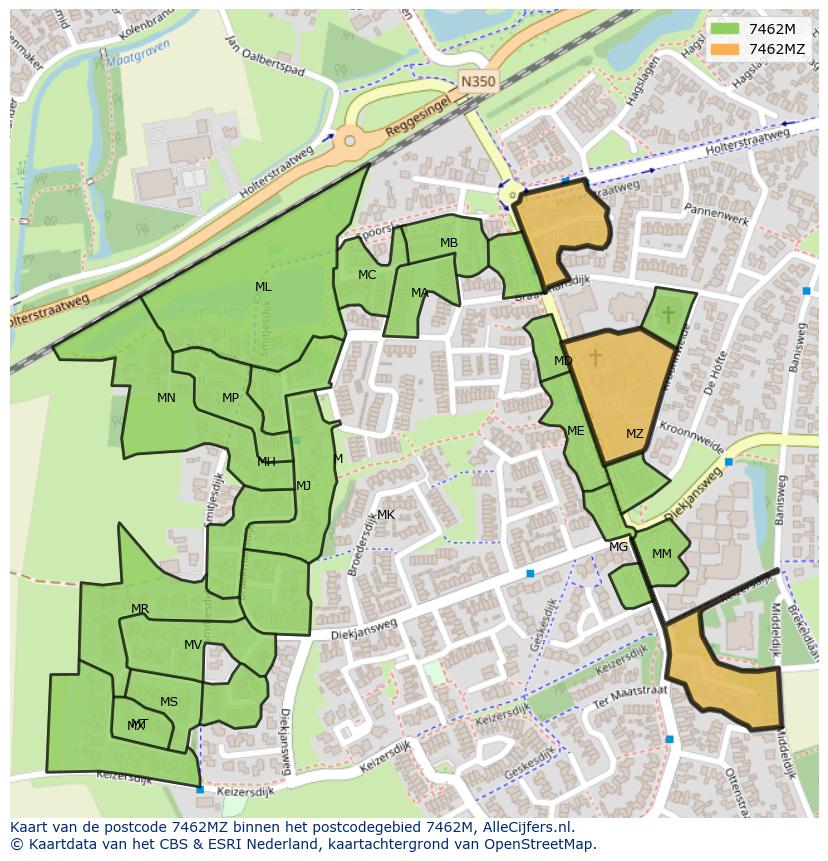 Afbeelding van het postcodegebied 7462 MZ op de kaart.