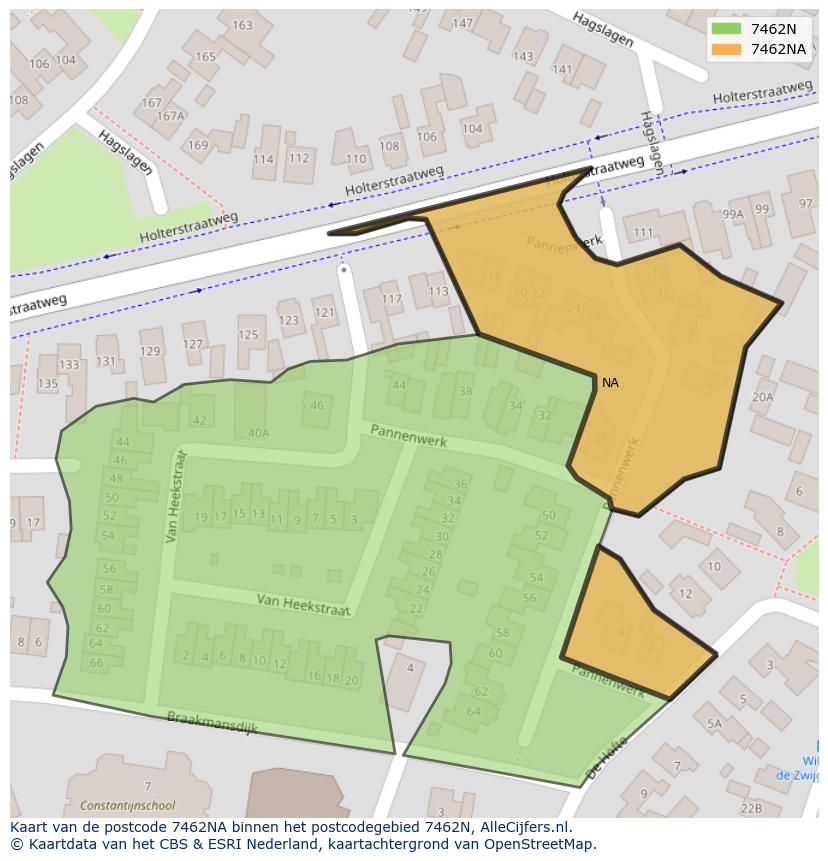 Afbeelding van het postcodegebied 7462 NA op de kaart.