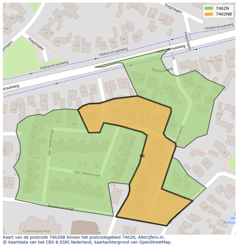 Afbeelding van het postcodegebied 7462 NB op de kaart.