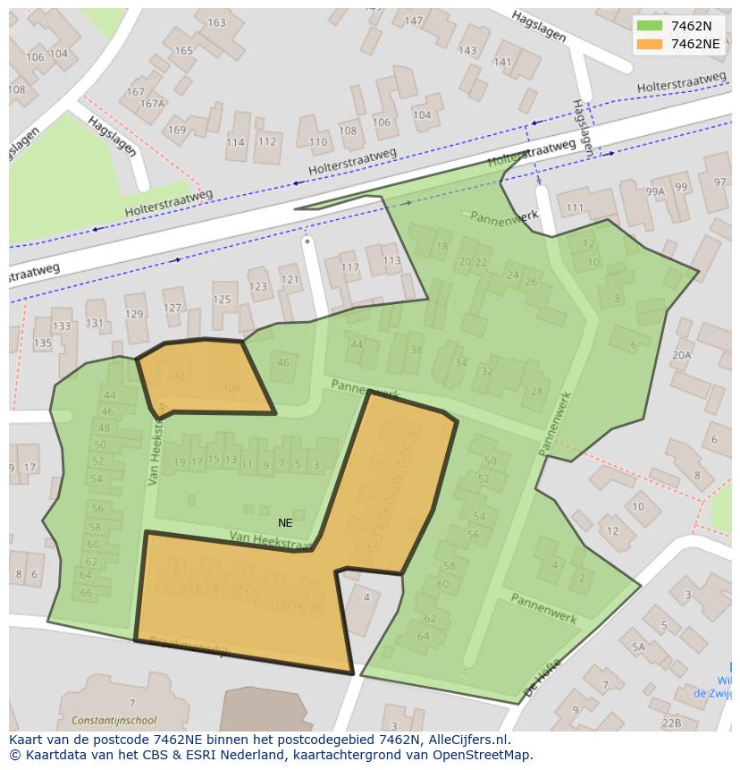 Afbeelding van het postcodegebied 7462 NE op de kaart.