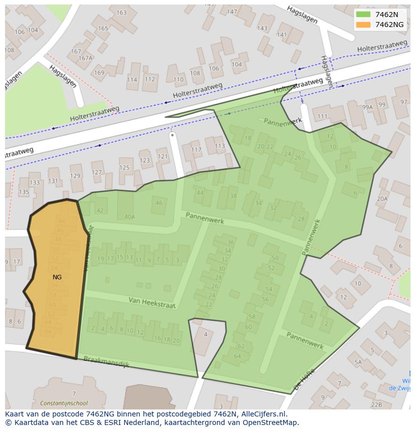 Afbeelding van het postcodegebied 7462 NG op de kaart.