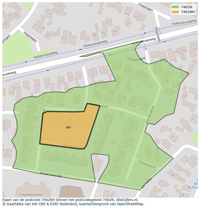 Afbeelding van het postcodegebied 7462 NH op de kaart.