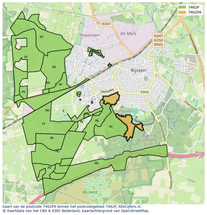 Afbeelding van het postcodegebied 7462 PA op de kaart.