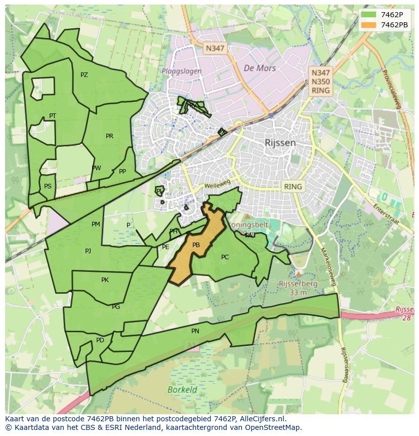 Afbeelding van het postcodegebied 7462 PB op de kaart.