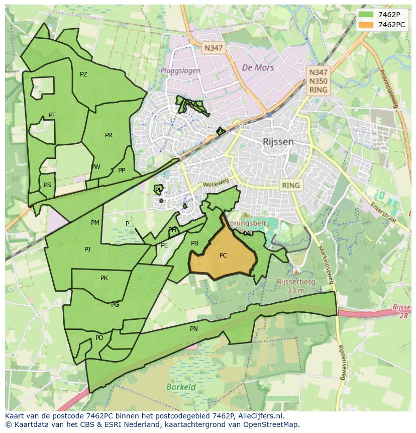 Afbeelding van het postcodegebied 7462 PC op de kaart.