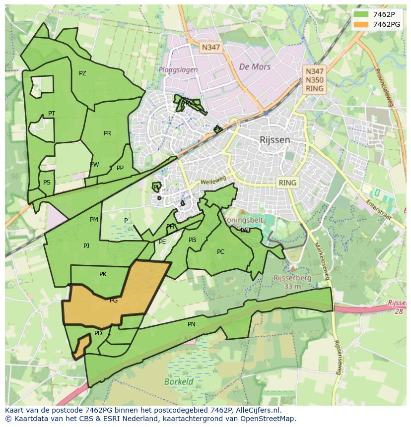 Afbeelding van het postcodegebied 7462 PG op de kaart.