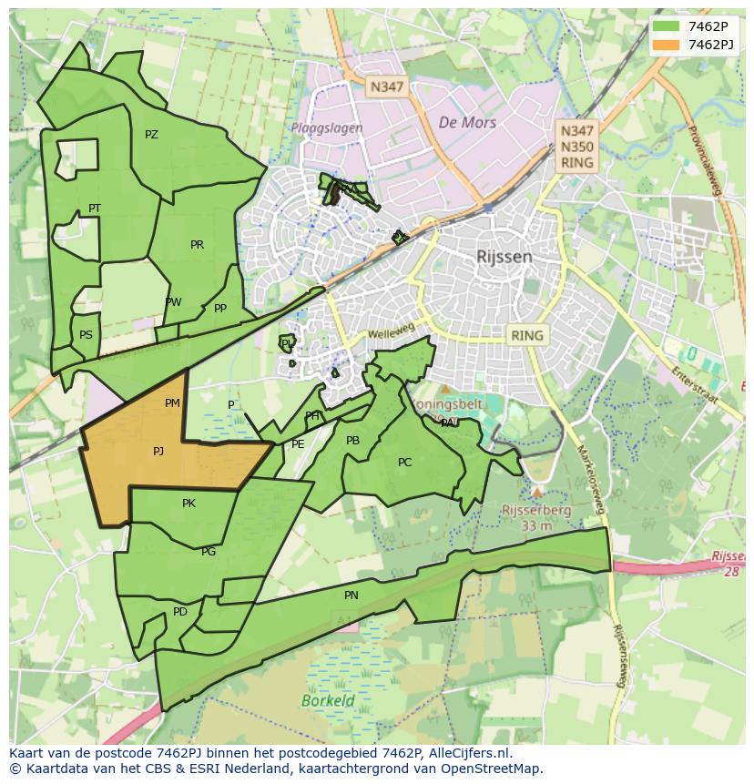 Afbeelding van het postcodegebied 7462 PJ op de kaart.