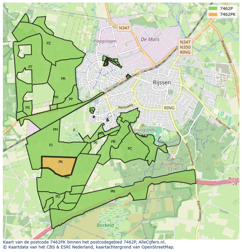 Afbeelding van het postcodegebied 7462 PK op de kaart.