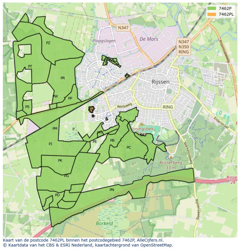 Afbeelding van het postcodegebied 7462 PL op de kaart.