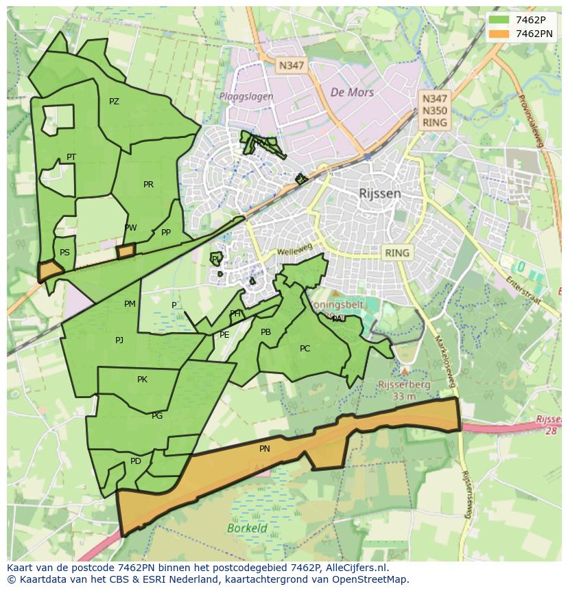 Afbeelding van het postcodegebied 7462 PN op de kaart.