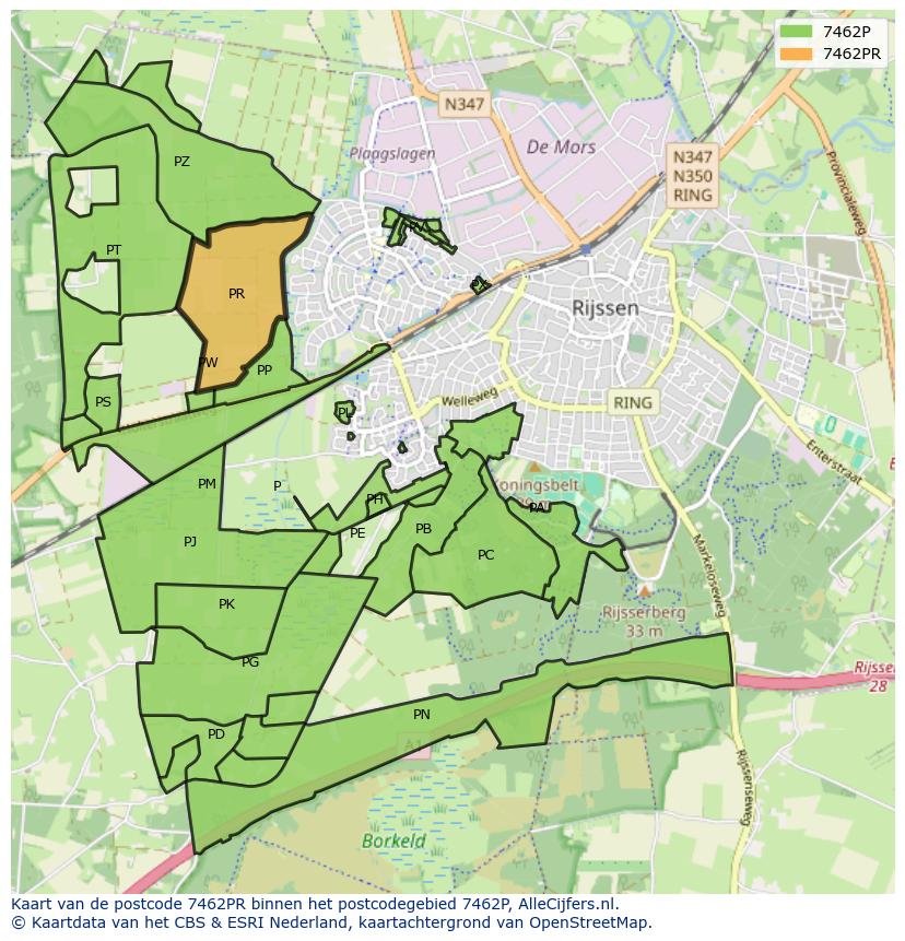 Afbeelding van het postcodegebied 7462 PR op de kaart.