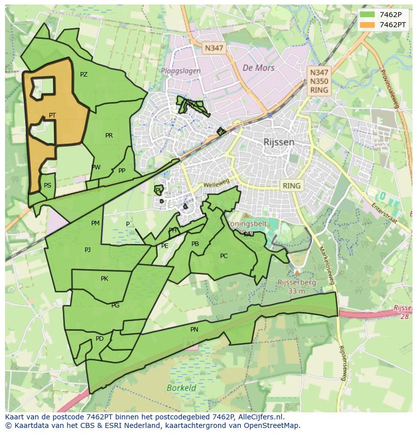 Afbeelding van het postcodegebied 7462 PT op de kaart.