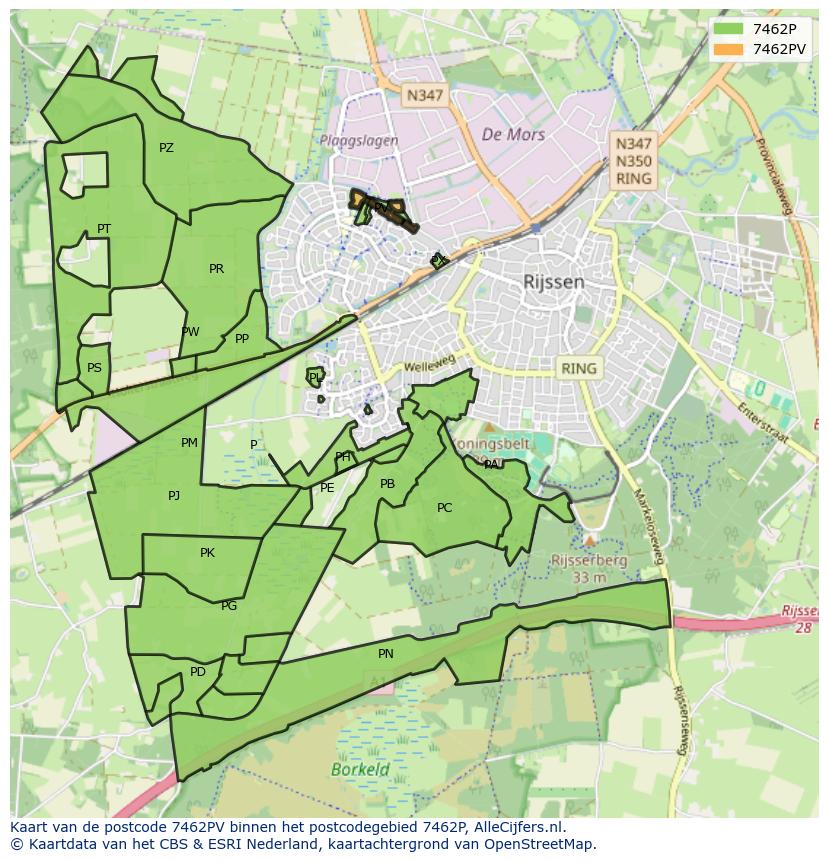 Afbeelding van het postcodegebied 7462 PV op de kaart.