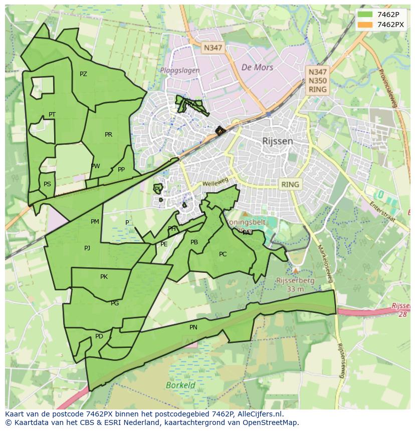 Afbeelding van het postcodegebied 7462 PX op de kaart.