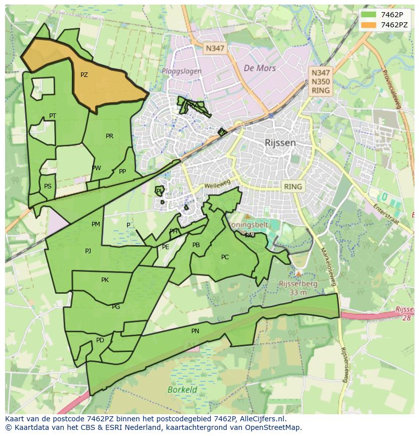 Afbeelding van het postcodegebied 7462 PZ op de kaart.