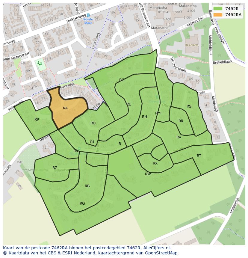 Afbeelding van het postcodegebied 7462 RA op de kaart.