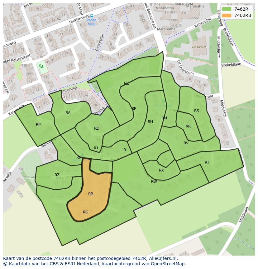 Afbeelding van het postcodegebied 7462 RB op de kaart.