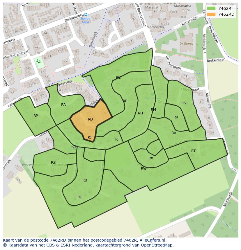 Afbeelding van het postcodegebied 7462 RD op de kaart.