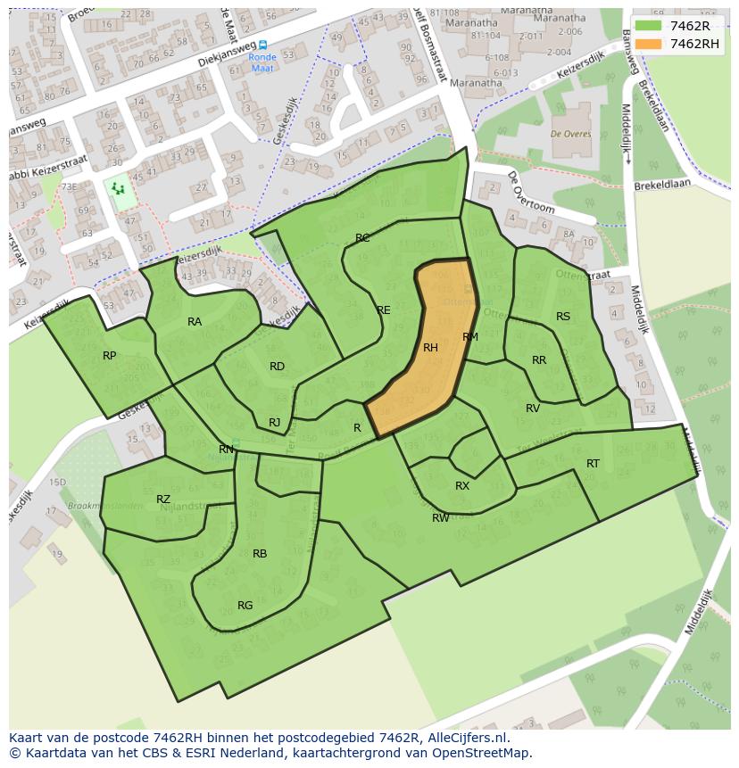 Afbeelding van het postcodegebied 7462 RH op de kaart.