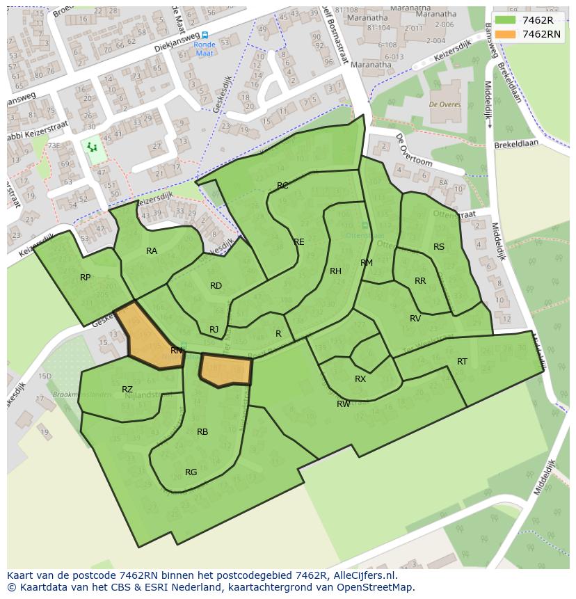 Afbeelding van het postcodegebied 7462 RN op de kaart.