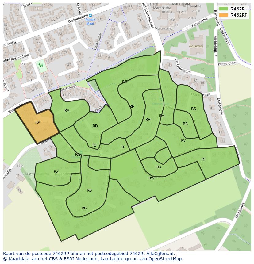 Afbeelding van het postcodegebied 7462 RP op de kaart.