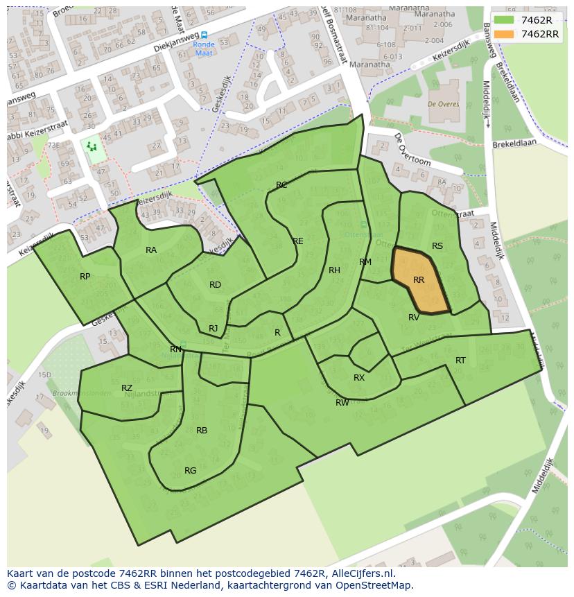 Afbeelding van het postcodegebied 7462 RR op de kaart.