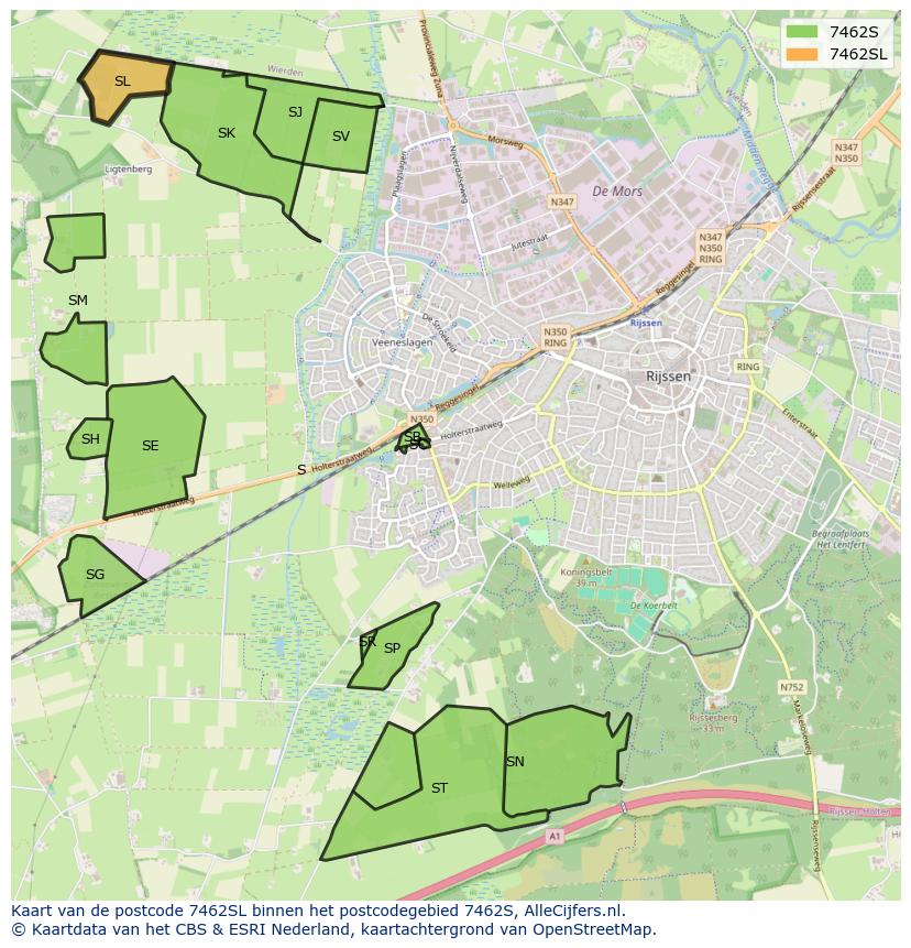 Afbeelding van het postcodegebied 7462 SL op de kaart.