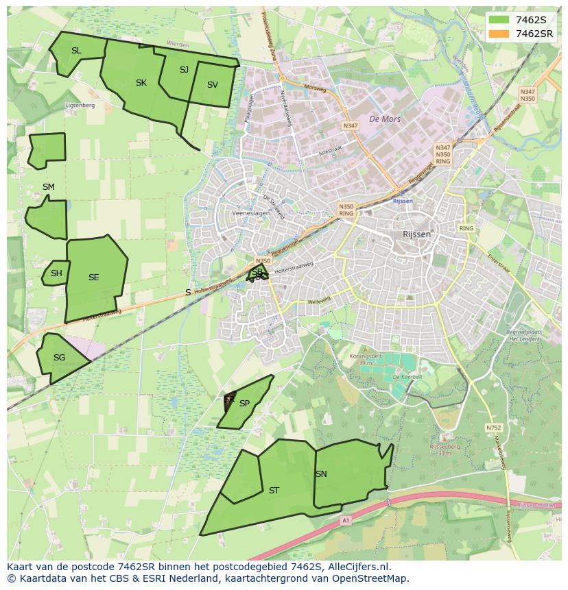 Afbeelding van het postcodegebied 7462 SR op de kaart.