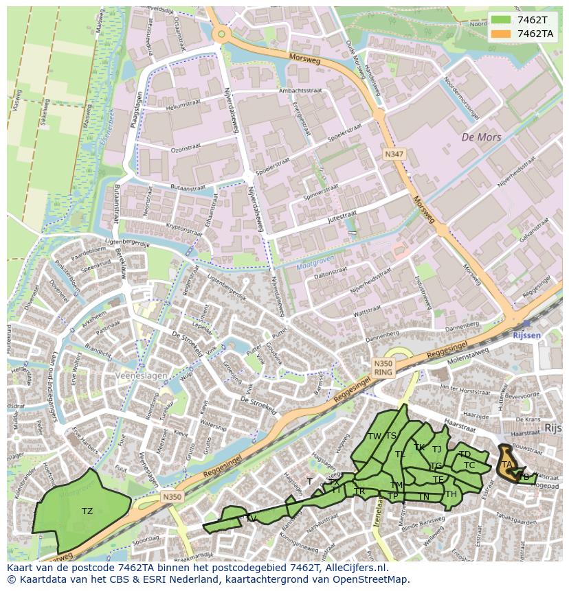 Afbeelding van het postcodegebied 7462 TA op de kaart.