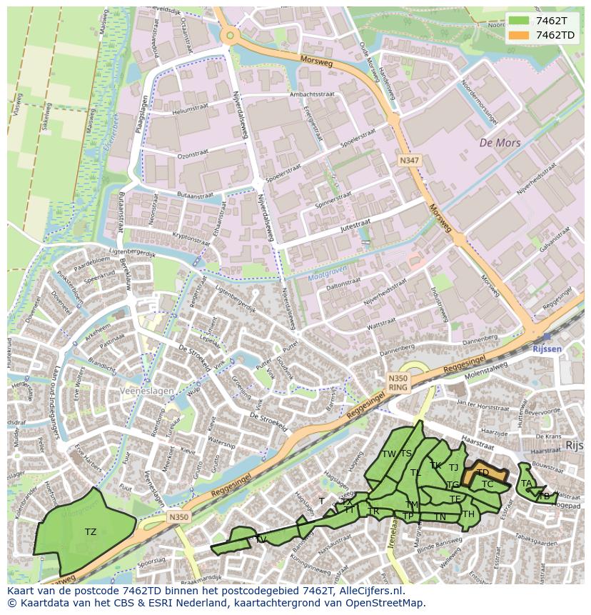 Afbeelding van het postcodegebied 7462 TD op de kaart.