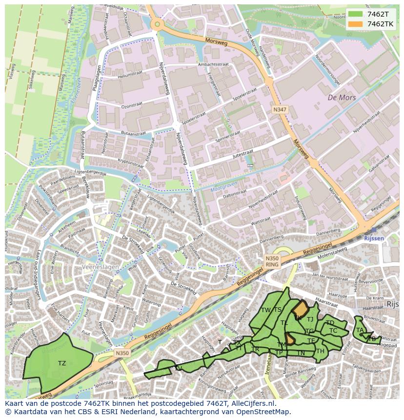 Afbeelding van het postcodegebied 7462 TK op de kaart.