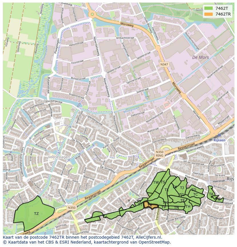 Afbeelding van het postcodegebied 7462 TR op de kaart.