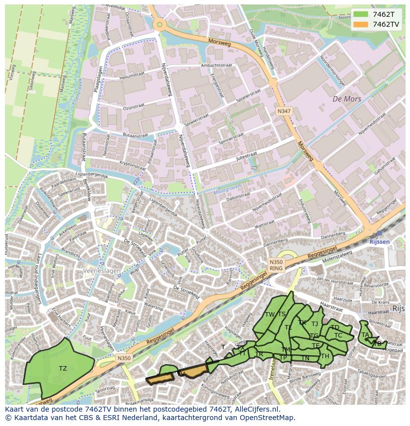 Afbeelding van het postcodegebied 7462 TV op de kaart.