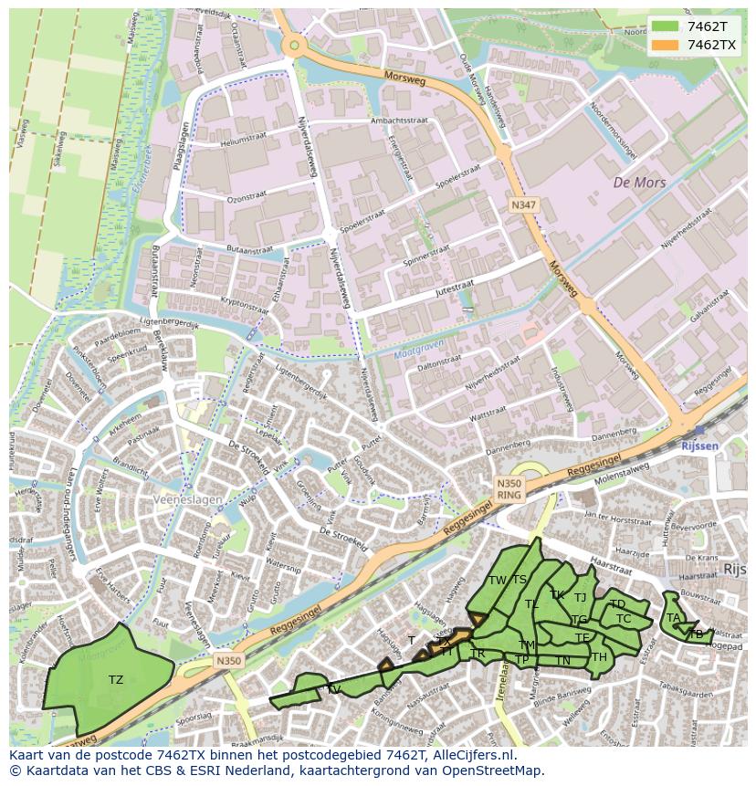 Afbeelding van het postcodegebied 7462 TX op de kaart.
