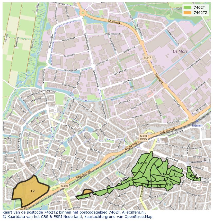 Afbeelding van het postcodegebied 7462 TZ op de kaart.