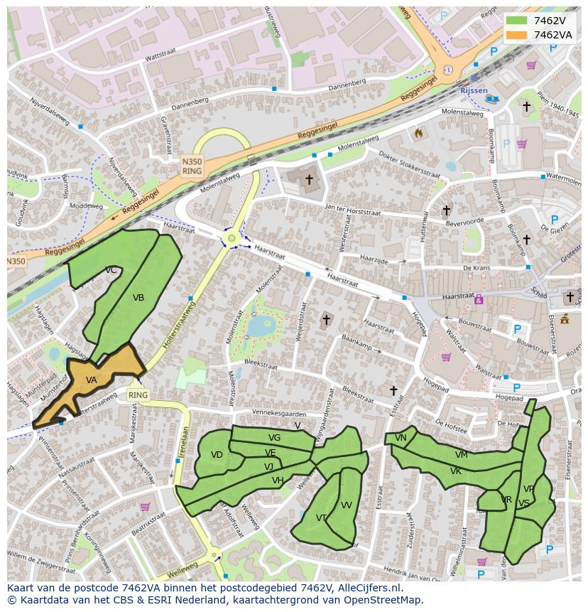 Afbeelding van het postcodegebied 7462 VA op de kaart.