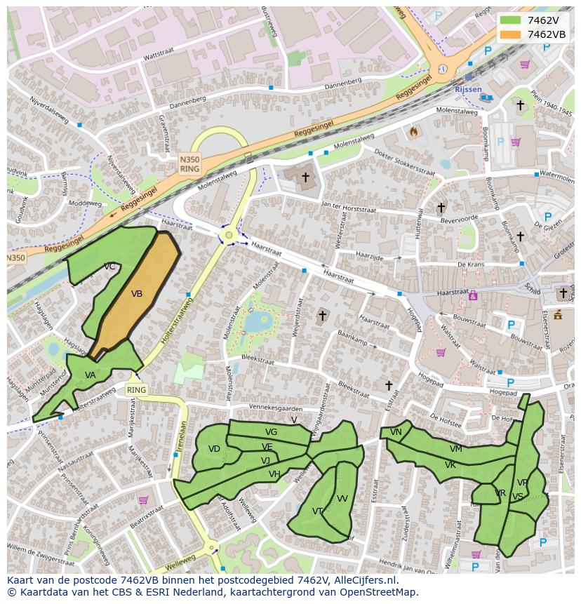Afbeelding van het postcodegebied 7462 VB op de kaart.