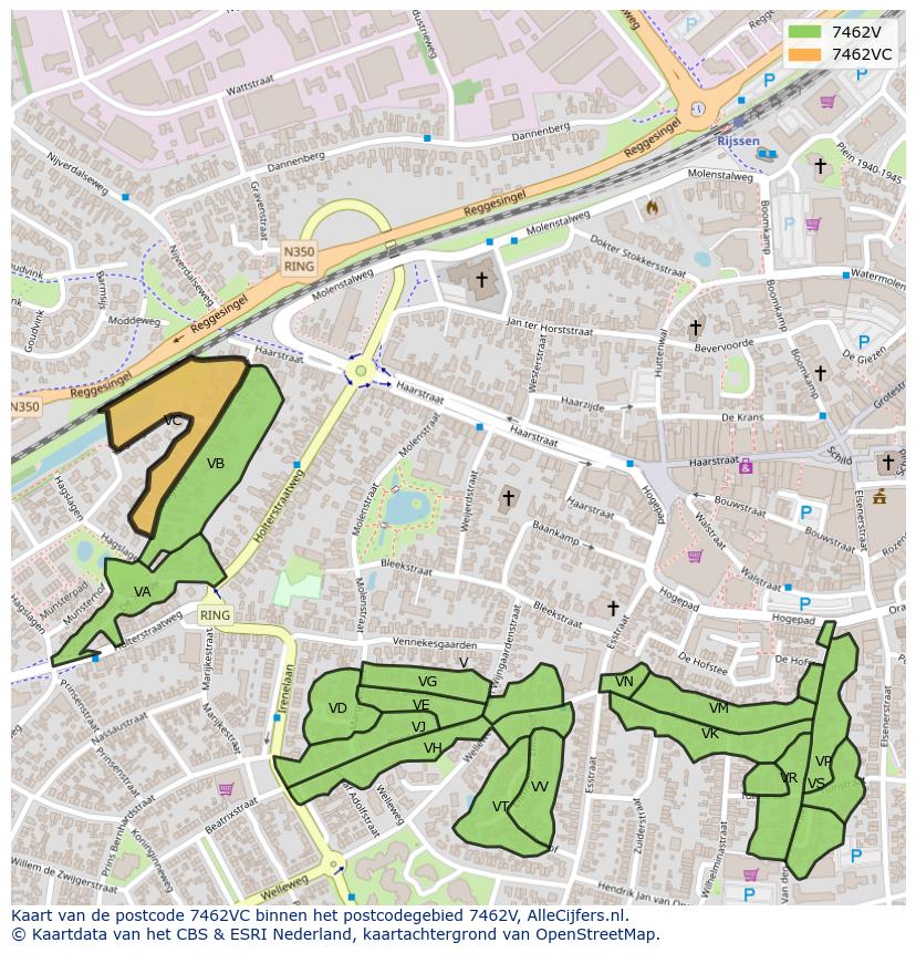 Afbeelding van het postcodegebied 7462 VC op de kaart.