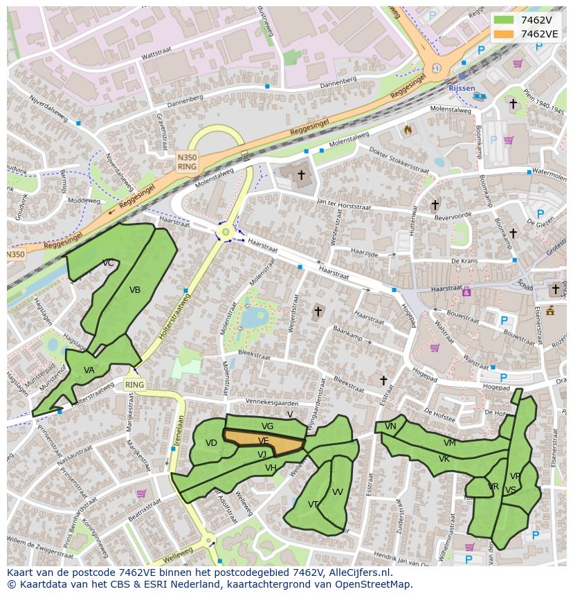 Afbeelding van het postcodegebied 7462 VE op de kaart.