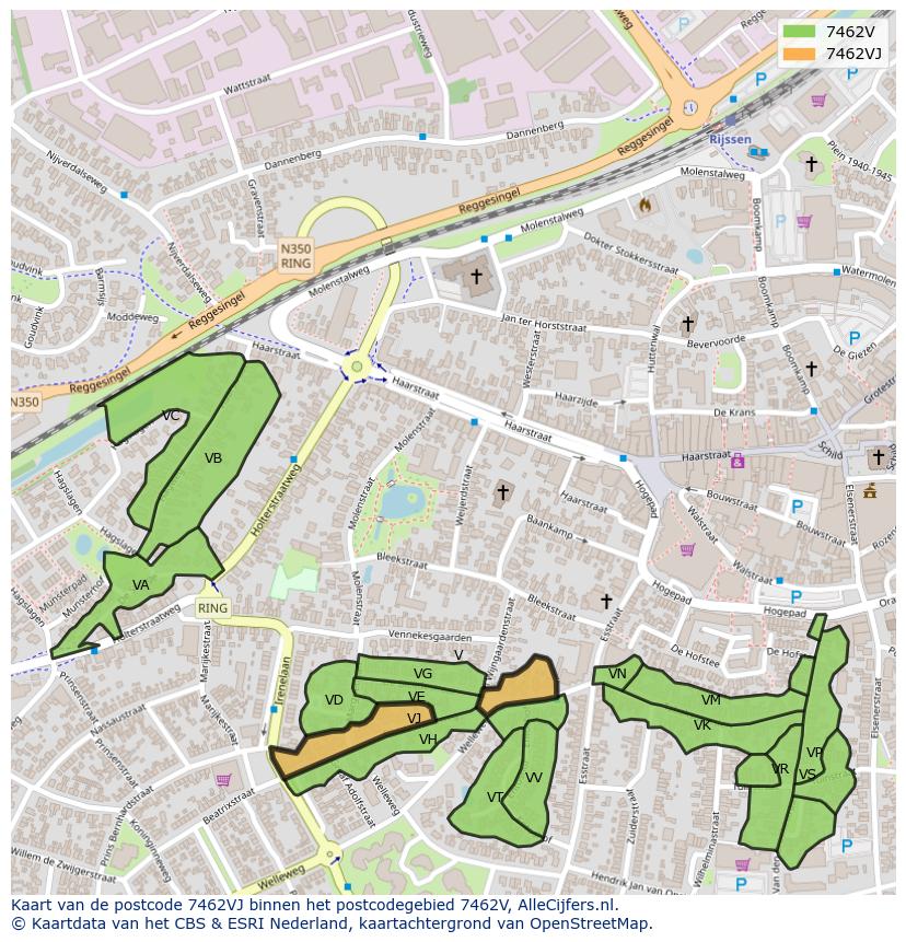 Afbeelding van het postcodegebied 7462 VJ op de kaart.