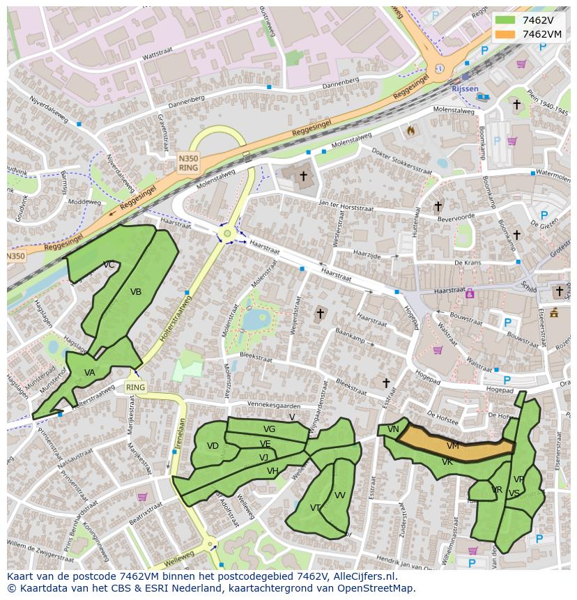 Afbeelding van het postcodegebied 7462 VM op de kaart.